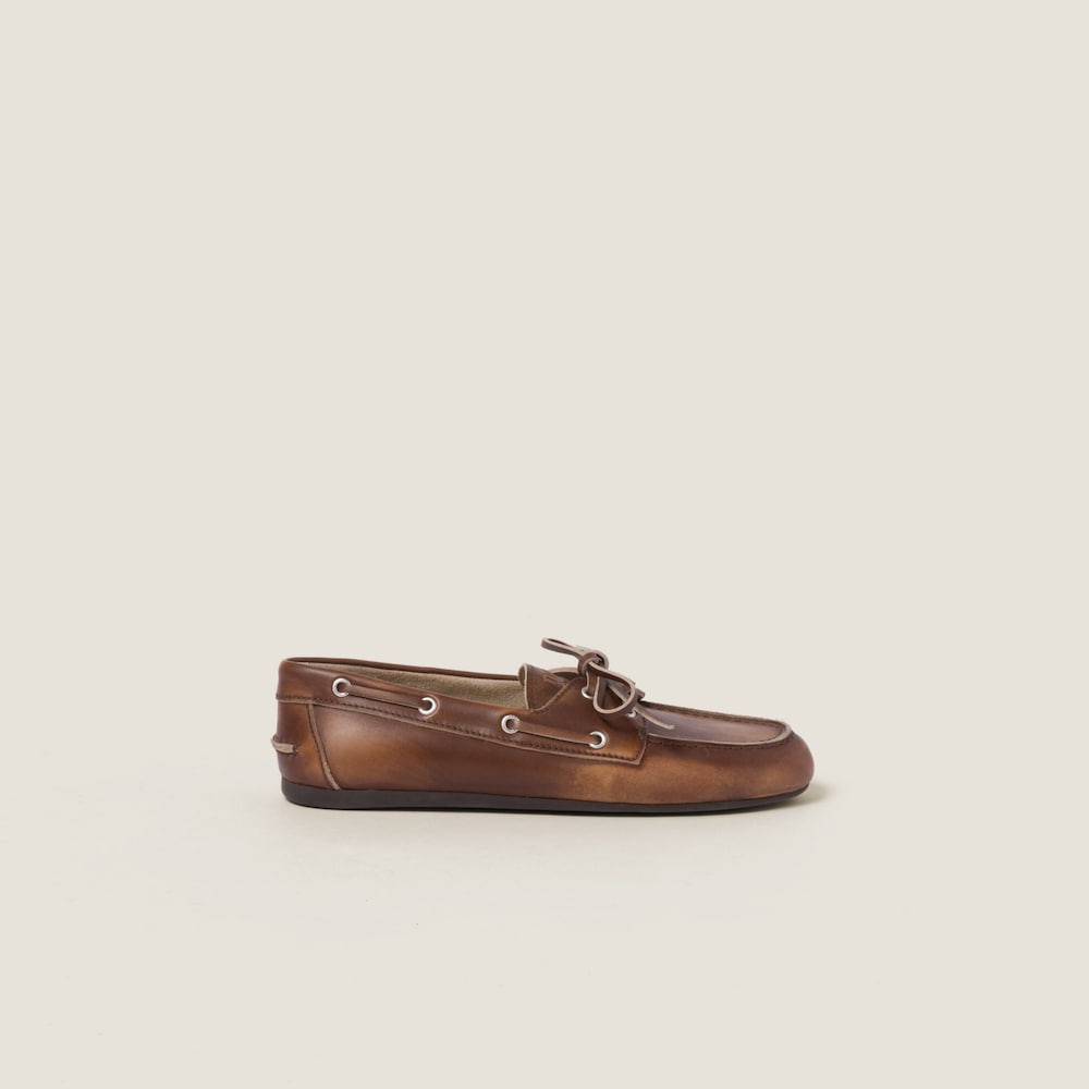 Miu Miu Unlined bleached leather boat shoes Sienna