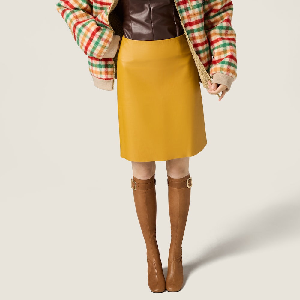 Miu Miu Nappa leather skirt Sunny Yellow