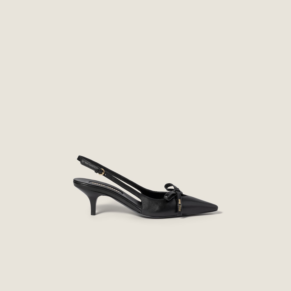 Miu Miu Leather slingback pumps with bow Black
