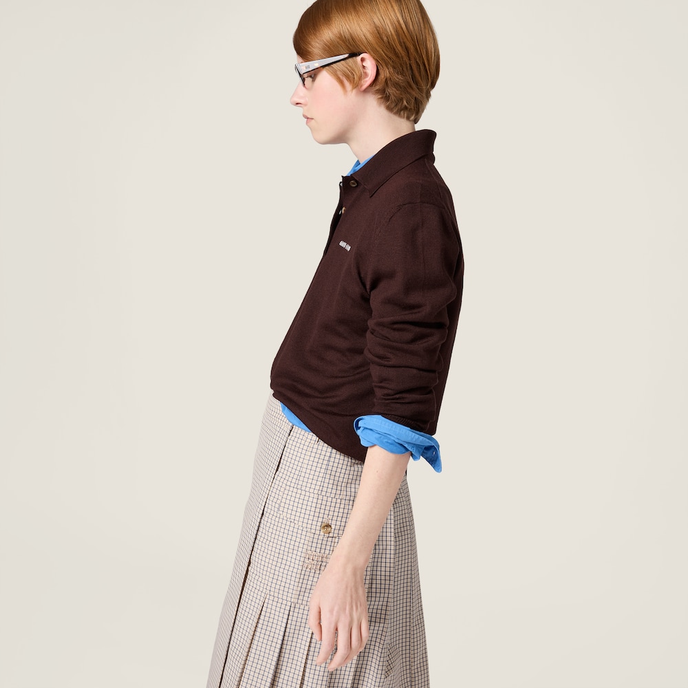 Miu Miu Wool knit polo shirt Cocoa Brown