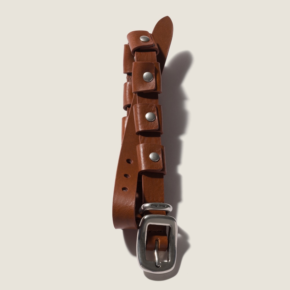 Miu Miu Leather bracelet with buckle Tobacco / Silver