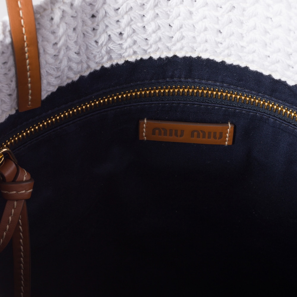 Miu Miu Raffia-effect woven tote bag Tan / White