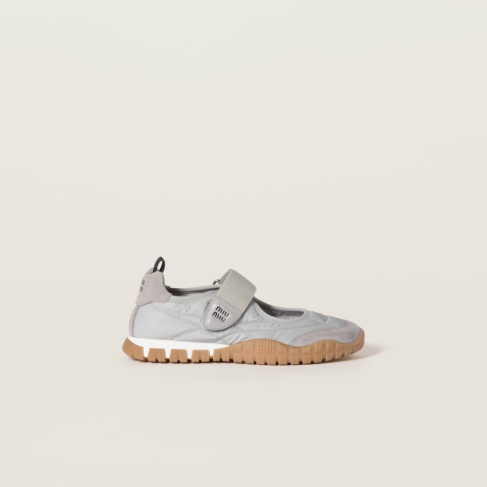 Miu Miu Tyre technical fabric and suede ballerinas Cloudy Gray
