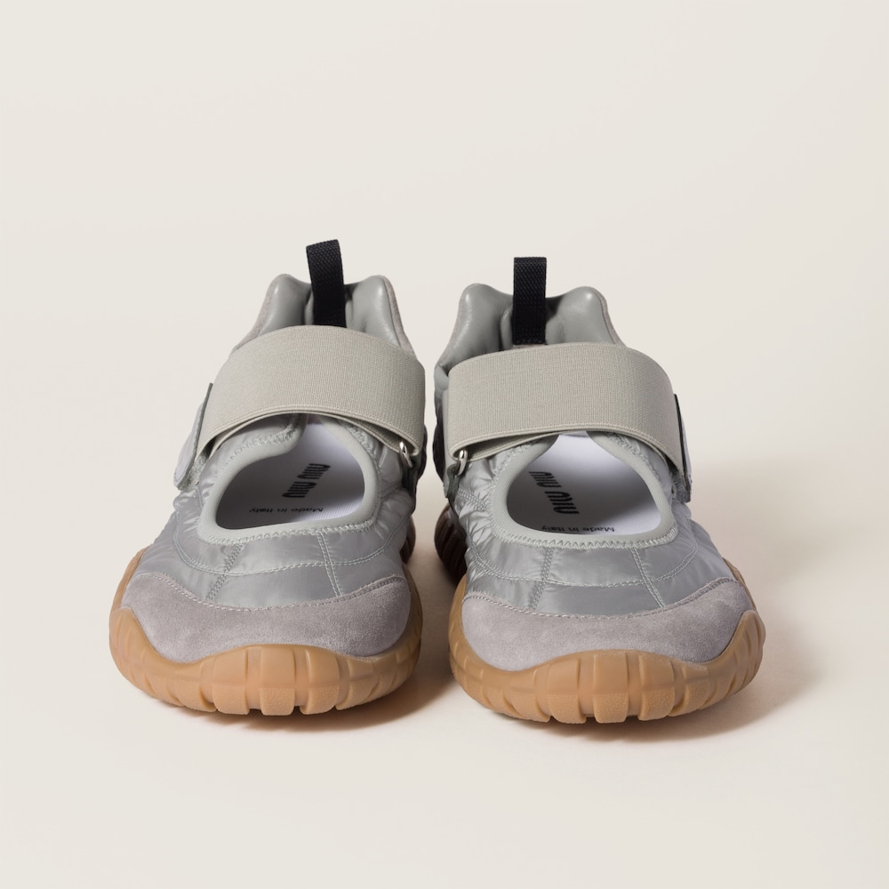 Miu Miu Tyre technical fabric and suede ballerinas Cloudy Gray