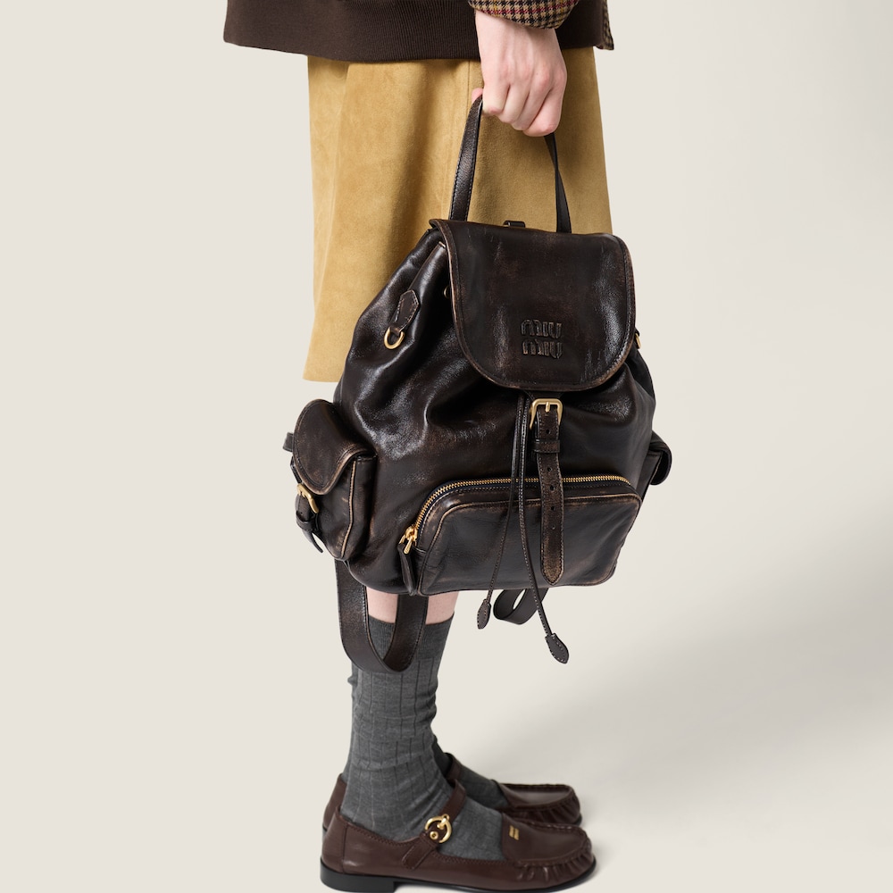 Miu Miu Leather backpack Coffee