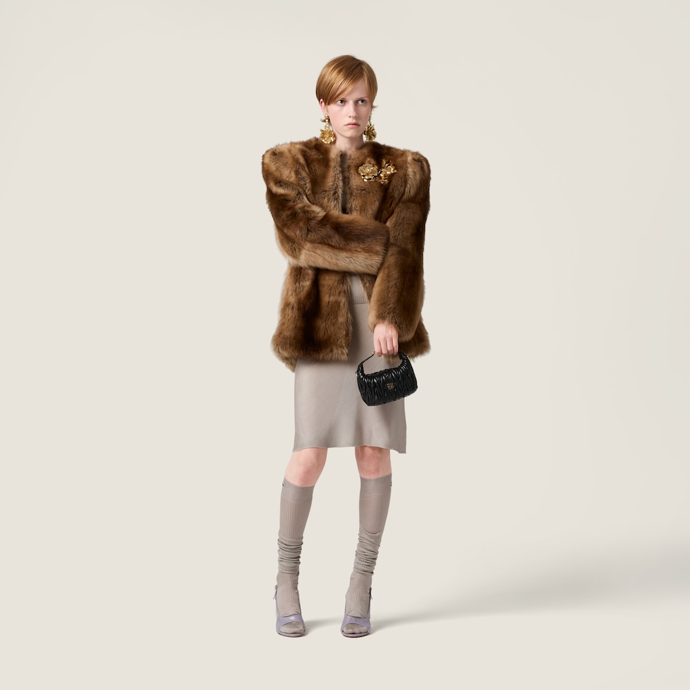Miu Miu Shearling fur jacket Tobacco