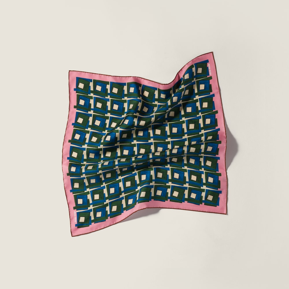 Miu Miu Printed silk scarf - Pink/Laurel Green