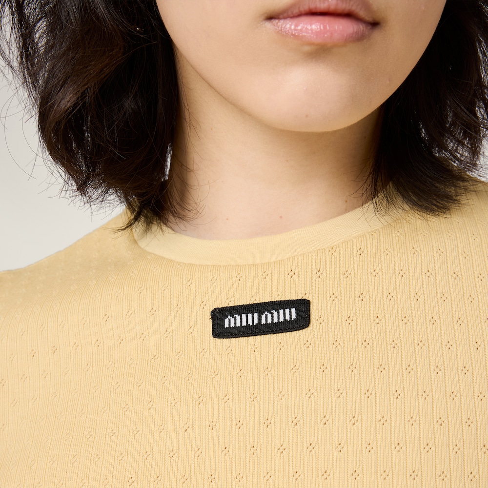 Miu Miu Garment-dyed cotton top Cream