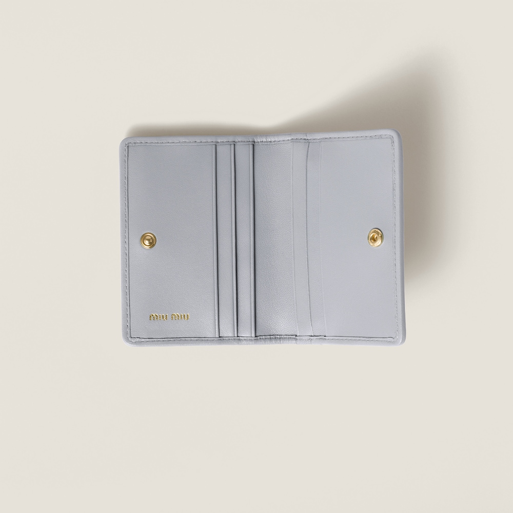 Miu Miu Matelassé nappa leather card holder Pearl Gray