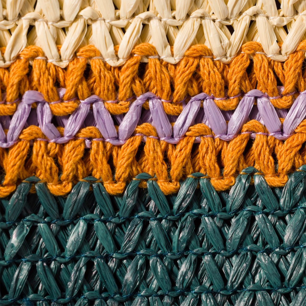 Miu Miu Raffia-effect woven tote bag Bordeaux / Teal / Natural