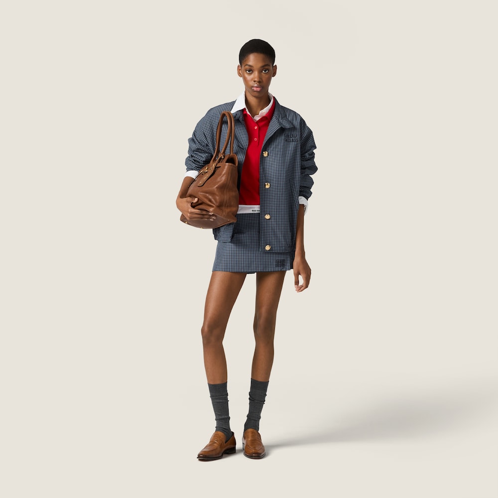 Miu Miu Checked technical fabric blouson jacket Navy