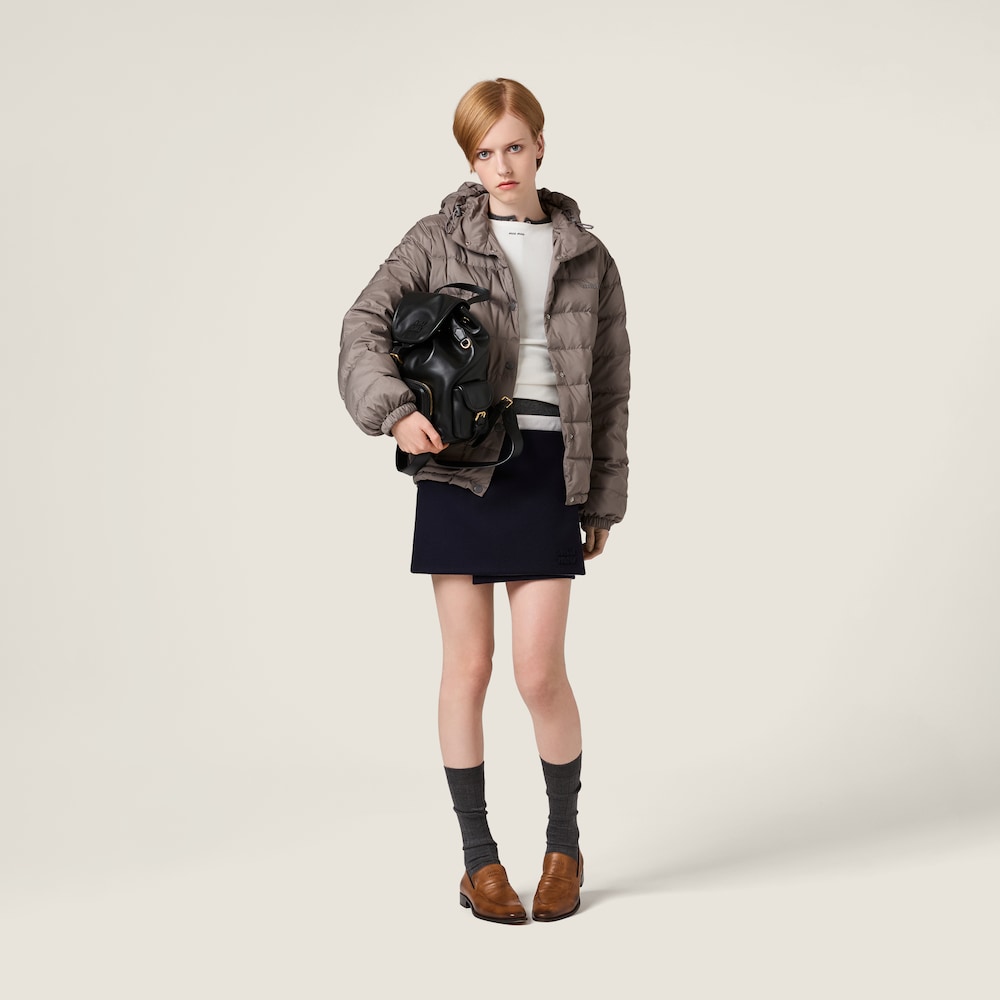 Miu Miu Technical pongé down jacket Steel Gray