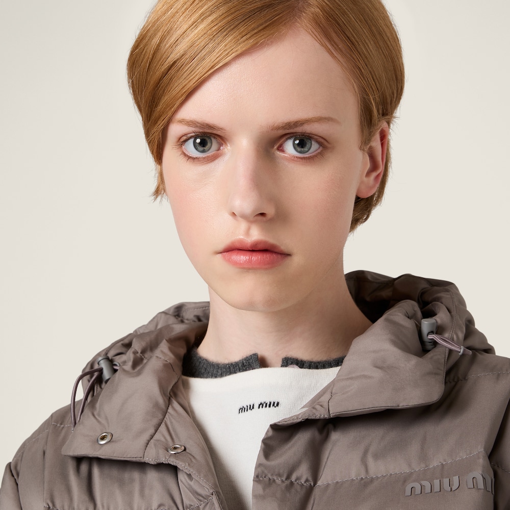 Miu Miu Technical pongé down jacket Steel Gray