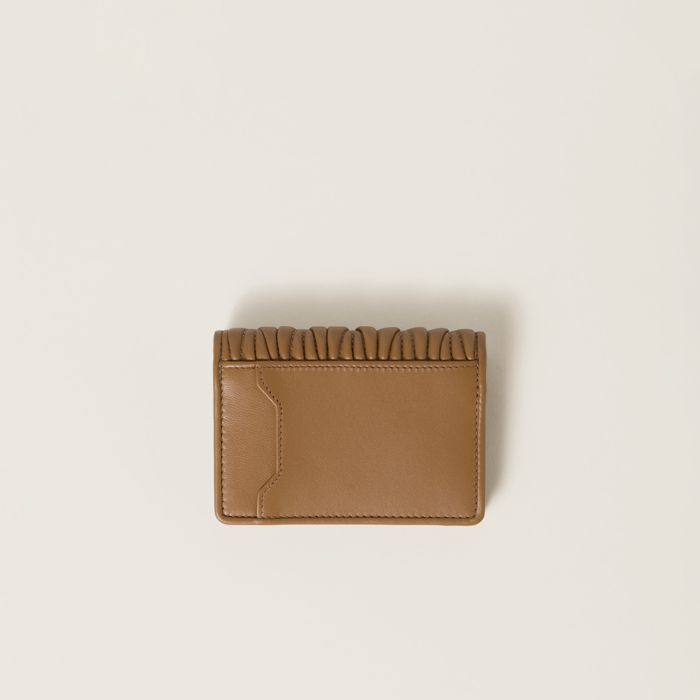 Miu Miu Matelassé nappa leather card holder Caramel