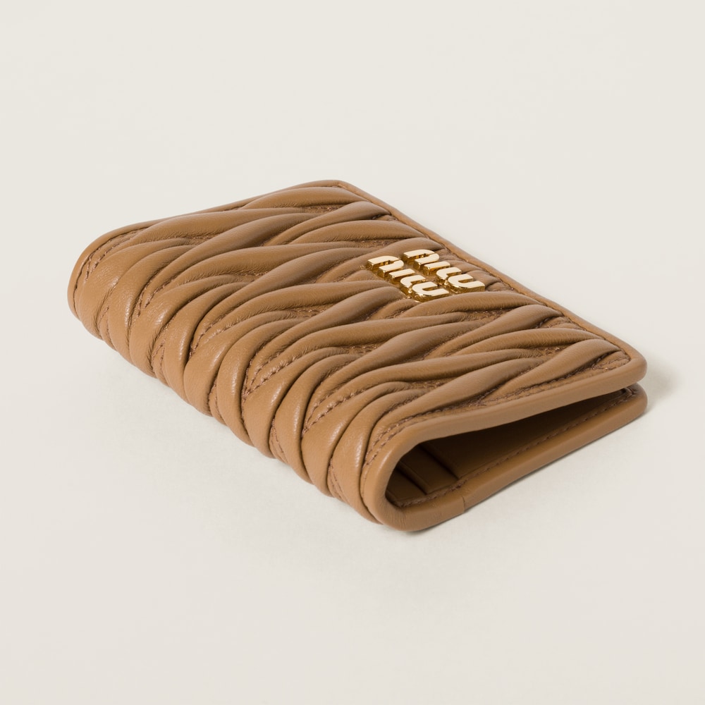 Miu Miu Matelassé nappa leather card holder Caramel