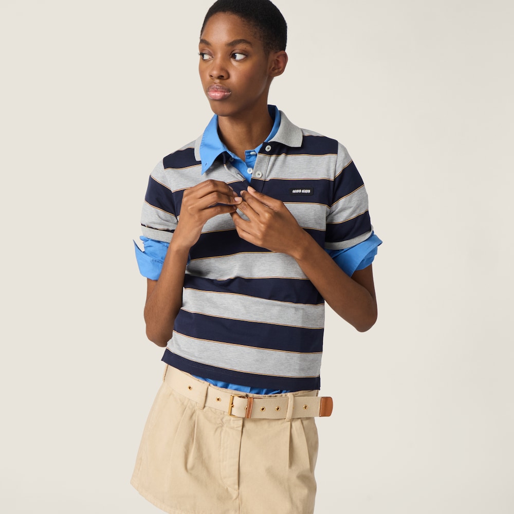 Miu Miu Striped jersey polo shirt Blue / Grey