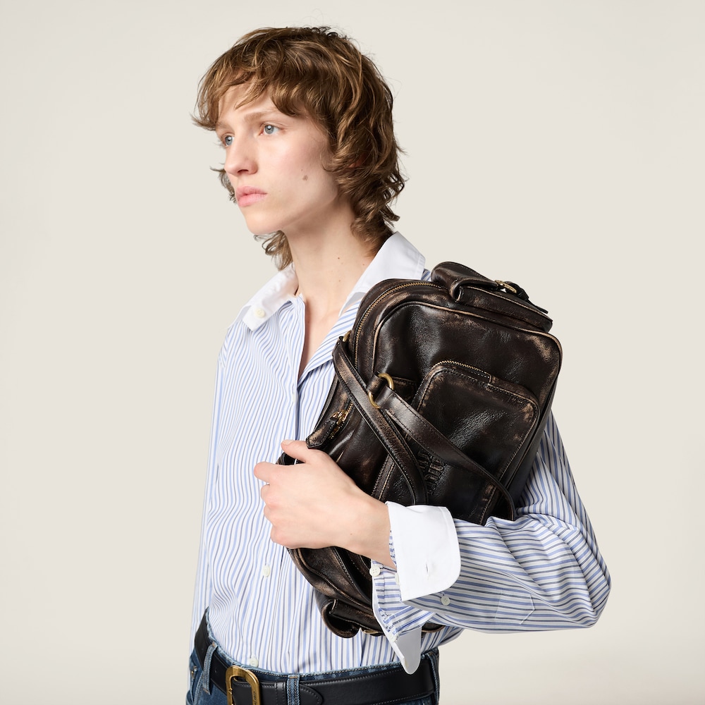 Miu Miu Pocket nappa leather top-handle bag Coffee