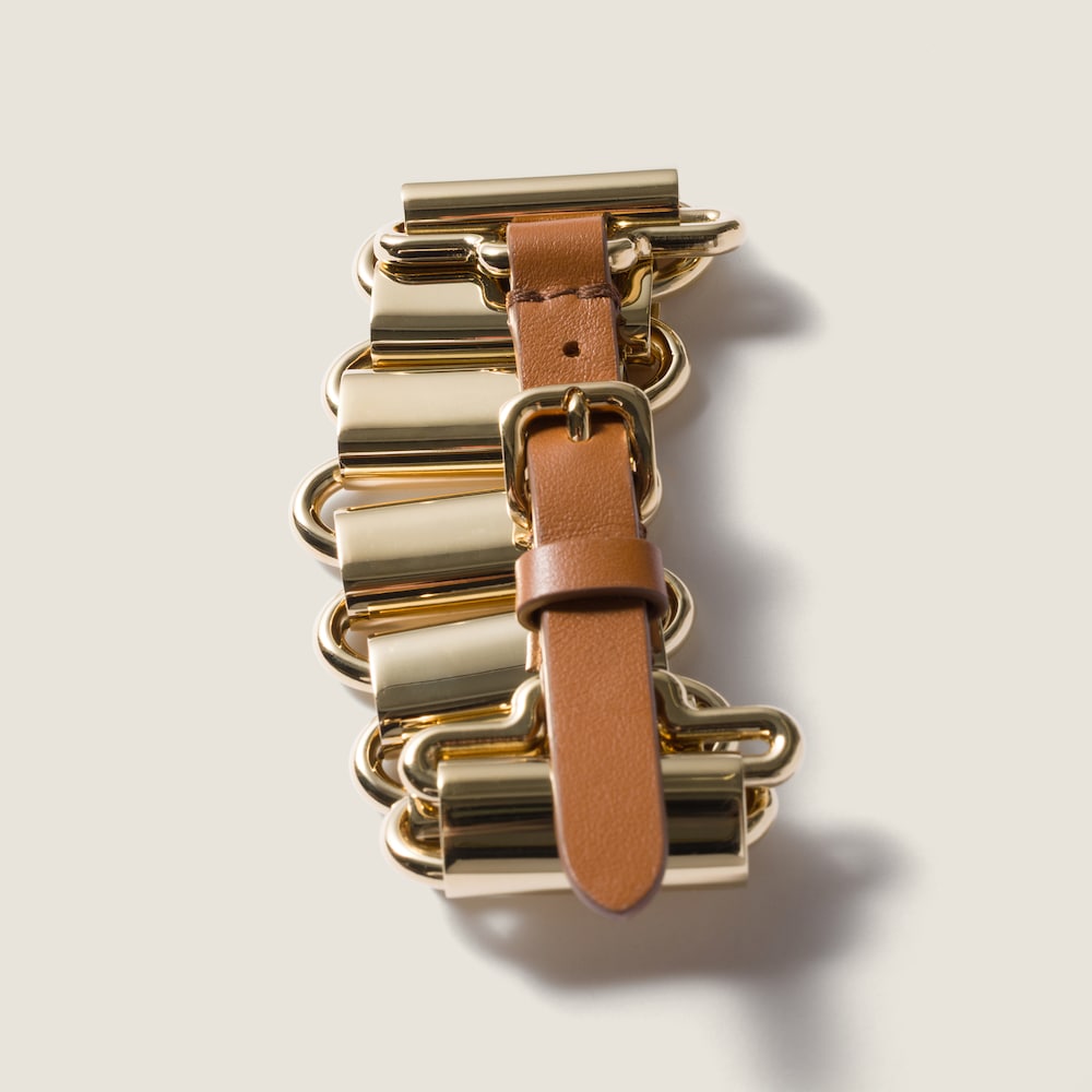 Miu Miu Metal and leather bracelet Gold / Cognac