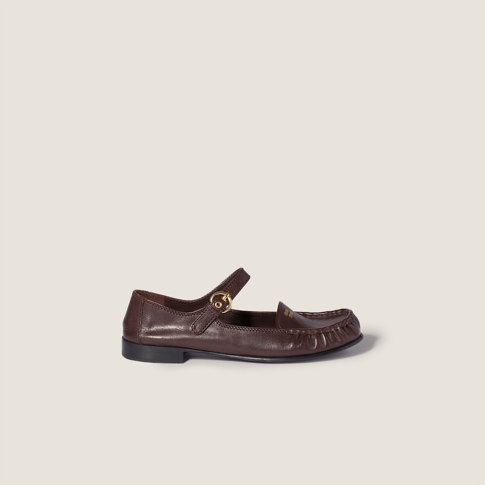 Miu Miu Leather loafers with strap Dark Brown