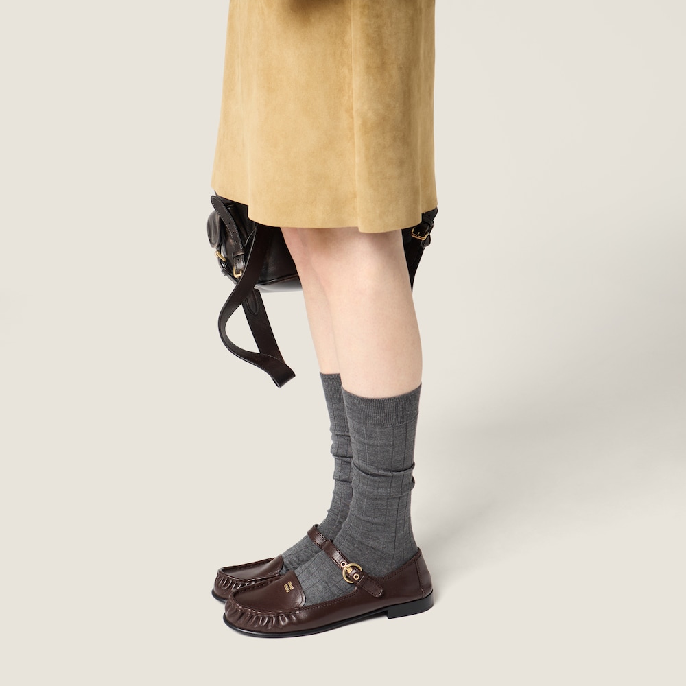 Miu Miu Leather loafers with strap Dark Brown