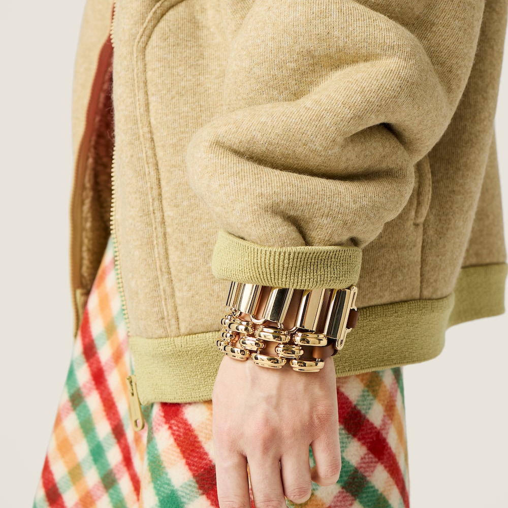 Miu Miu Metal and leather bracelet Gold / Cognac