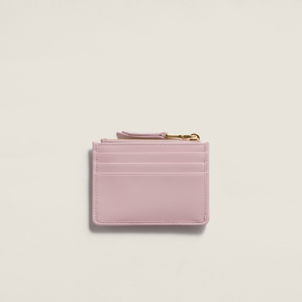 Miu Miu Matelassé nappa leather card holder Alabaster Pink