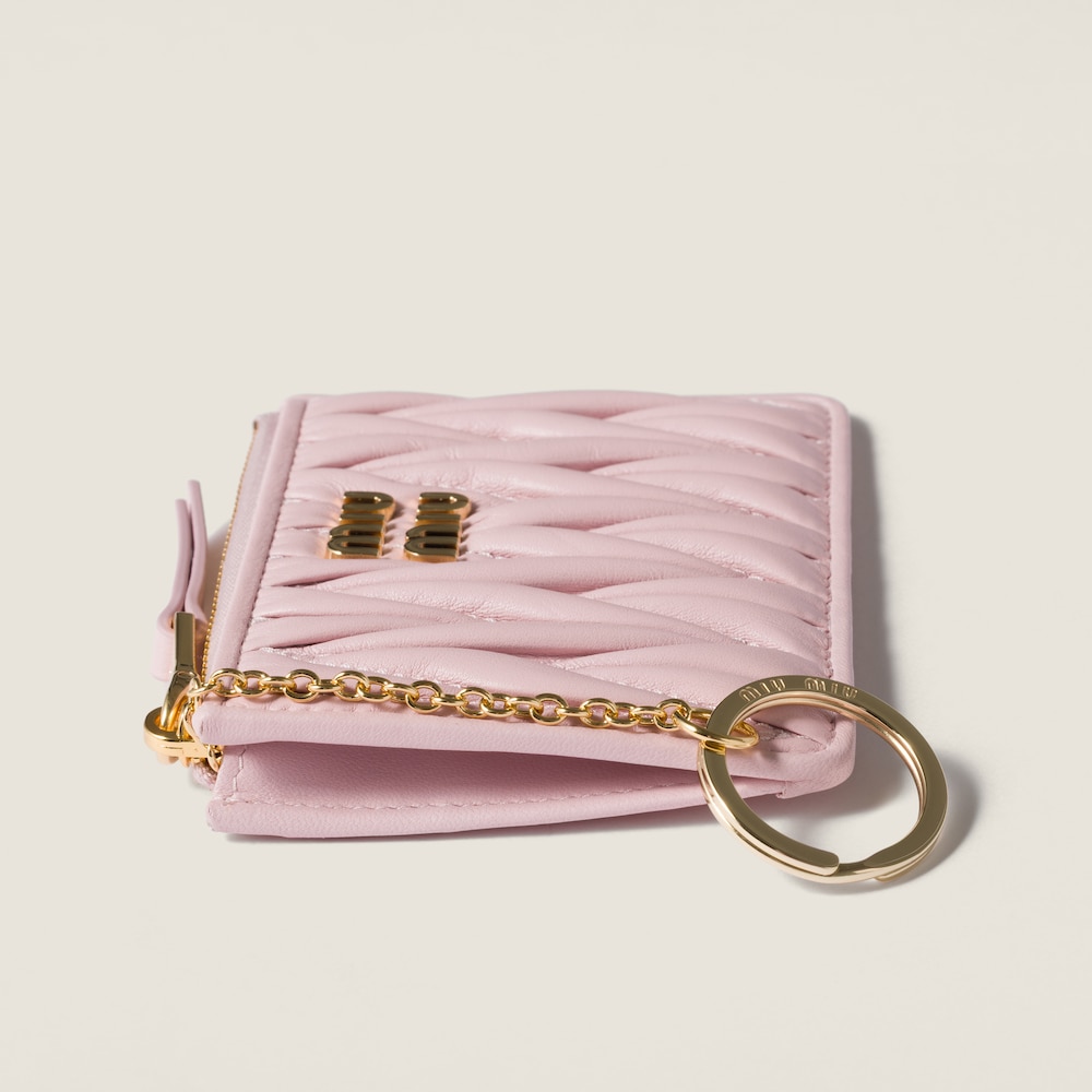 Miu Miu Matelassé nappa leather card holder Alabaster Pink
