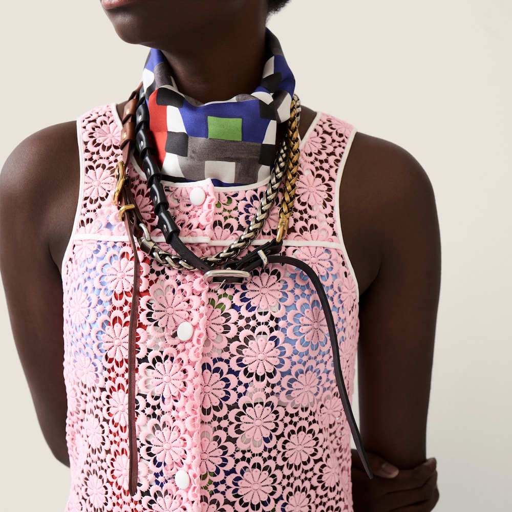 Miu Miu Metal and leather necklace Black / Bronze / Silver