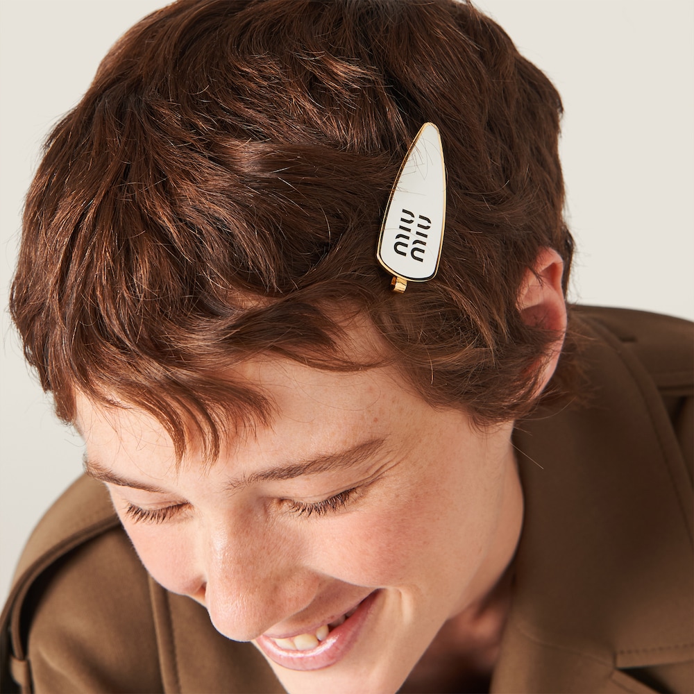 Miu Miu Enameled metal hair clip - White