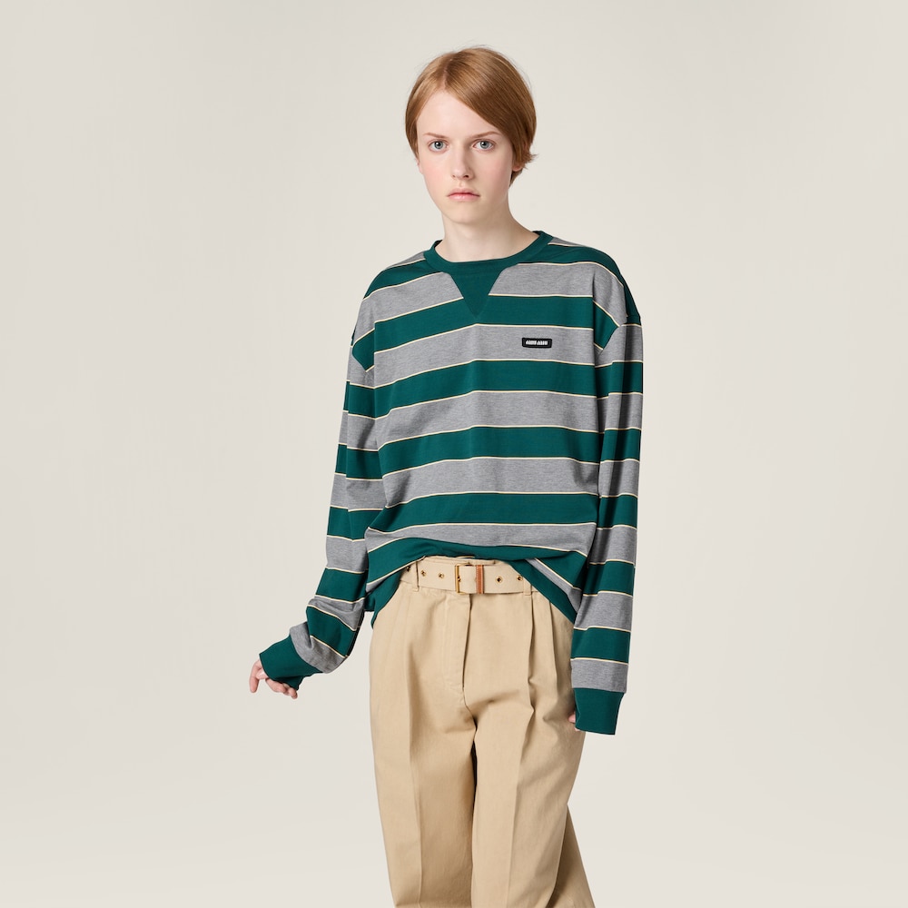 Miu Miu Striped jersey sweat shirt Bottle Green / Gray