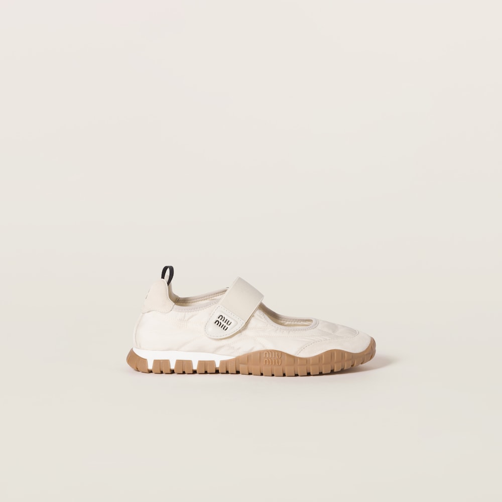Miu Miu Tyre technical fabric and suede ballerinas Ivory