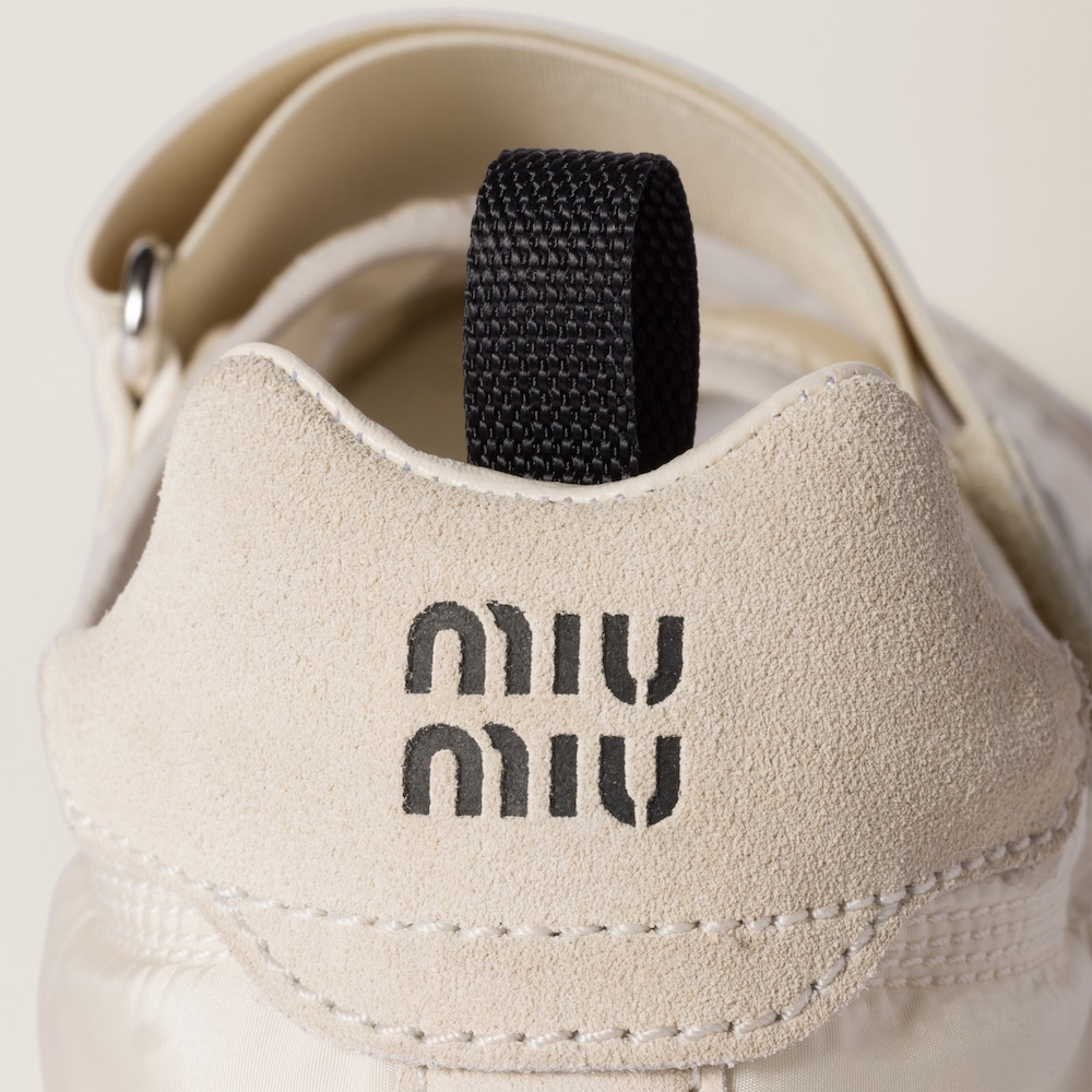 Miu Miu Tyre technical fabric and suede ballerinas Ivory