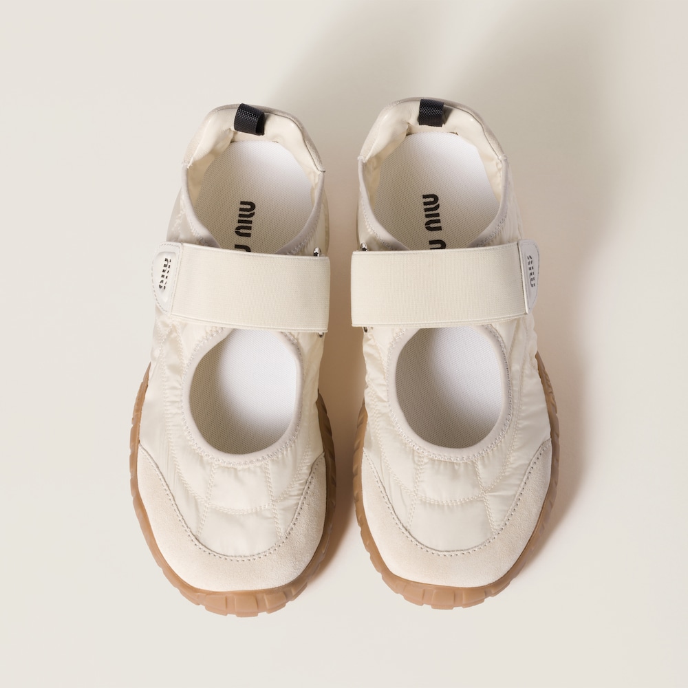 Miu Miu Tyre technical fabric and suede ballerinas Ivory