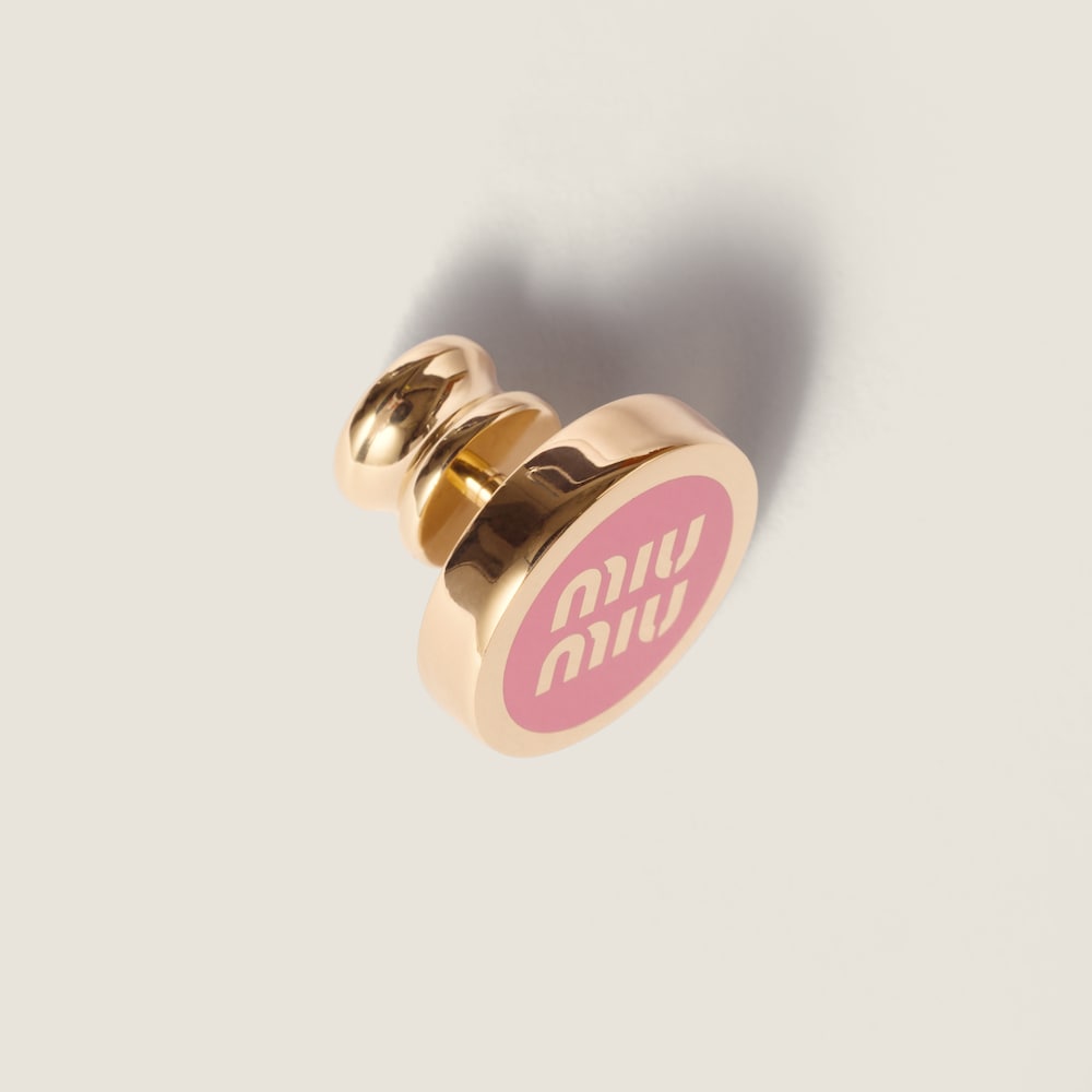 Miu Miu Enameled metal logo brooch - Pink