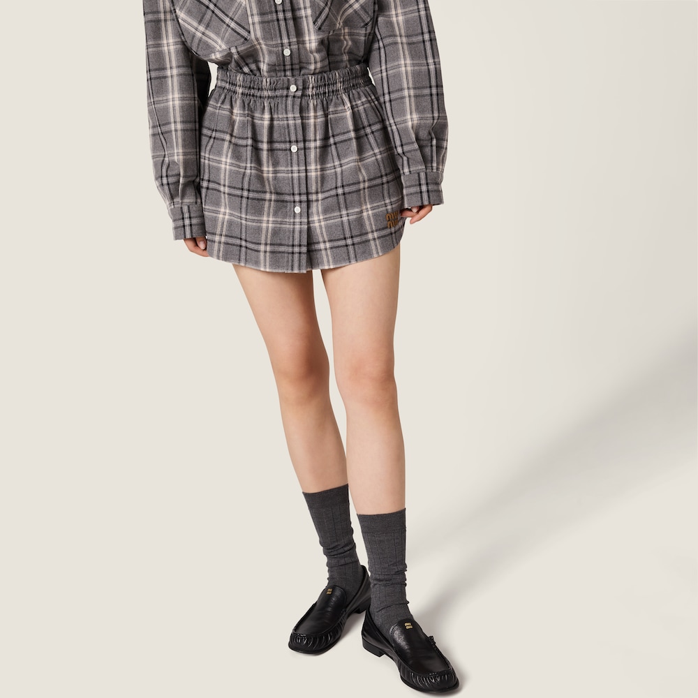 Miu Miu Checked flannel miniskirt Slate Gray