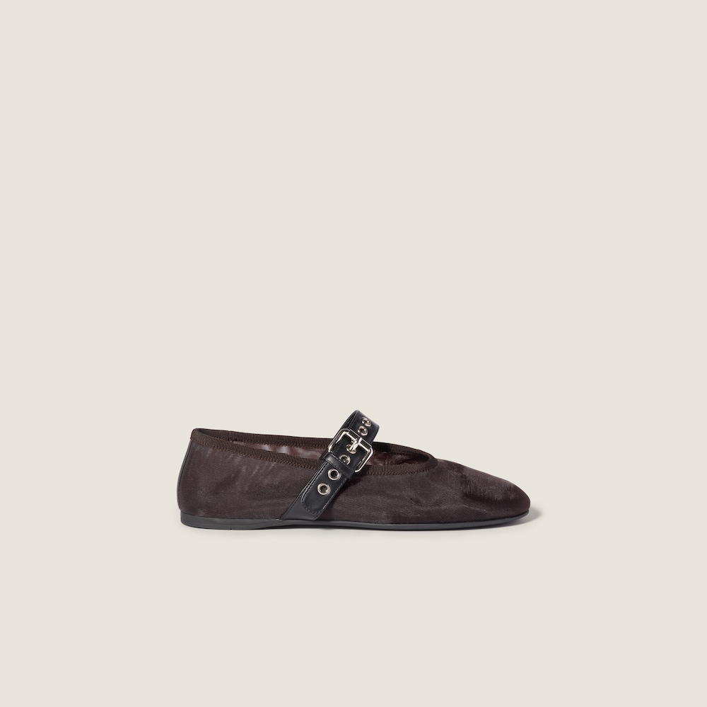 Miu Miu Mesh fabric ballerinas Dark Brown